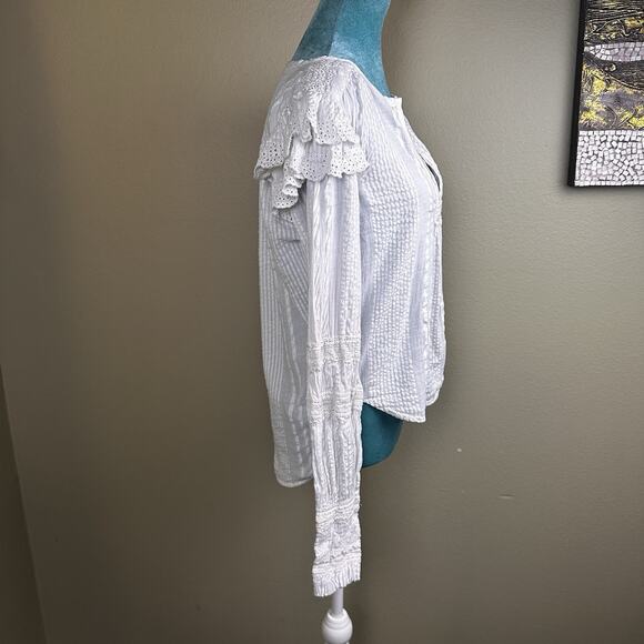 Love Sam Blouse Women M lace, pleats, puffed detailed sleeves Boho Peasant - Picture 7 of 16